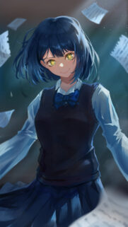 Anime Girl with Shining Starry Eyes and Blue Hair Digital Art Wallpaper