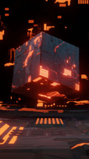 Futuristic Glowing Cyberpunk Cube 3D Abstract Mobile Wallpaper