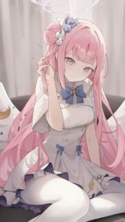 Beautiful Anime Girl with Pink Hair and Halo Wallpaper for Mobile