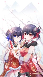 Anime Girls in Traditional Chinese Red Dresses High Quality Mobile Wallpaper