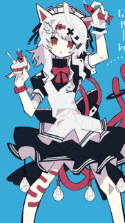 Cute Anime Cat Girl Maid with Red Eyes and Fish Accents High Resolution Wallpaper