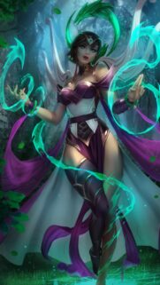 Fantasy Sorceress with Glowing Emerald Magic Aura Mobile Wallpaper