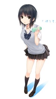 Cute Anime Schoolgirl Holding Water Bottle High Quality Mobile Wallpaper