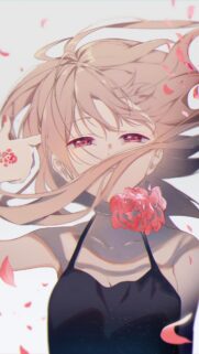 Beautiful Anime Girl With Pink Hair and Roses Aesthetic Wallpaper for Mobile