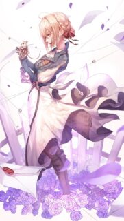 Violet Evergarden Elegant Anime Wallpaper with Purple Roses