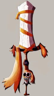 Stylized Fantasy Sword with Skull Pommel and Orange Wraps Digital Illustration Wallpaper