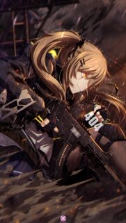 Anime Girl Warrior with 404 Tactical Rifle Wallpaper for Mobile