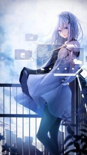 Anime Girl with Cybernetic HUD Interface Mobile Wallpaper HD