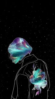 Abstract Galaxy Head Person with Floral Motif Minimalist Phone Wallpaper
