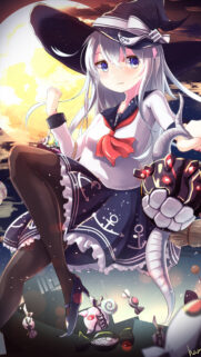 Anime Witch Girl with Magical Gauntlet High Quality Mobile Wallpaper