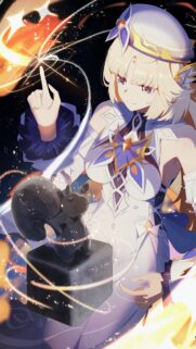 Anime Girl with Magical Light and Squirrel Statue Wallpaper for Mobile
