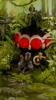 Anime Girl and Claydol Pokemon in Rainy Forest Wallpaper 4K