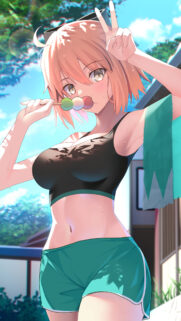 Cute Anime Girl Eating Dango Summer Vibes Mobile Wallpaper