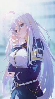 Beautiful Anime Girl with Long Silver Hair in Military Uniform Wallpaper