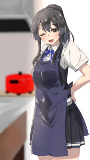 Cute Anime Girl Wearing Kitchen Apron Winking Wallpaper for Mobile