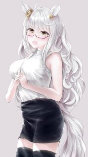 Anime Girl with Silver Hair and Cat Ears Office Outfit Wallpaper