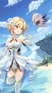 Lumine and Paimon Beach Adventure Genshin Impact Mobile Wallpaper