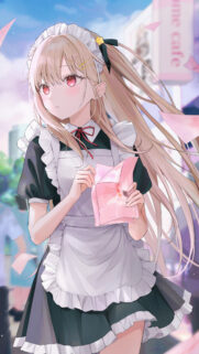 Beautiful Anime Maid Girl with Long Blonde Hair Wallpaper for Mobile