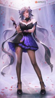 Keqing Genshin Impact Elegant Dress Wallpaper – Beautiful Anime Girl Art