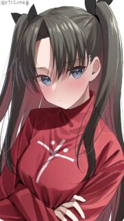 Beautiful Rin Tohsaka Anime Girl Portrait Red Outfit Wallpaper