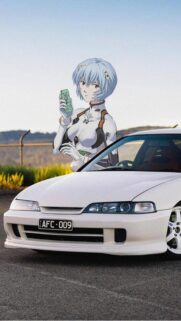 Rei Ayanami with White JDM Honda Integra Wallpaper for Mobile