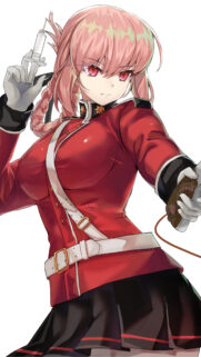 Anime Girl in Red Military Uniform with Syringe High Quality Mobile Wallpaper