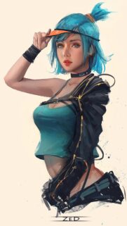 Stunning Anime Girl with Blue Hair and Stylish Sportswear Digital Illustration Wallpaper
