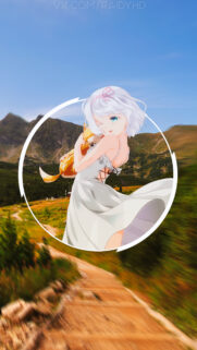 Anime Girl With Cat Scenic Mountain Wallpaper for Mobile