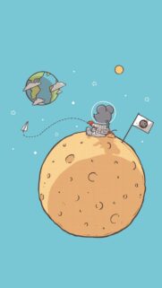 Cute Astronaut Mouse on Moon Minimalist Illustration Mobile Wallpaper