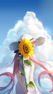 Anime Girl Holding Sunflower Under Blue Sky Mobile Wallpaper