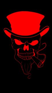 Minimalist Red Skull with Top Hat and Cigar Aesthetic Mobile Wallpaper