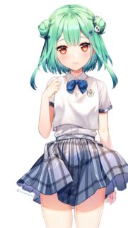 Cute Anime Girl with Mint Green Hair and School Uniform Wallpaper