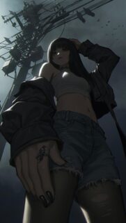 Anime Girl Low Angle Dark Aesthetic Wallpaper for Mobile