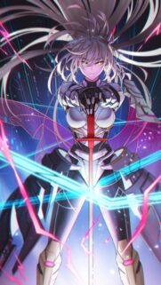Epic Anime Warrior Girl with Glowing Cybernetic Sword Mobile Wallpaper