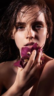 Stunning Emma Watson Portrait with Purple Orchid High Resolution Mobile Wallpaper
