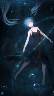 Hatsune Miku Underwater Aesthetic Wallpaper in Black Dress