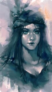 Ethereal Portrait of a Girl with Piercing Green Eyes Digital Painting Mobile Wallpaper