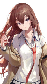 Beautiful Anime Girl with Long Brown Hair in School Uniform Wallpaper for Mobile