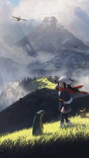 Pokemon Legends Arceus Akari and Cyndaquil Scenic Mountain Wallpaper