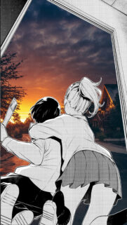 Anime Girls Hugging Sunset View Aesthetic Mobile Wallpaper