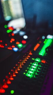 Music Studio Mixing Console with Glowing Bokeh Lights Wallpaper for Mobile