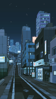 Aesthetic Pixel Art Cityscape at Night Mobile Wallpaper