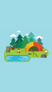 Minimalist Camping Adventure Illustration Mobile Wallpaper in Flat Art Style