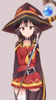 Megumin Konosuba Anime Girl With Staff High Quality Mobile Wallpaper