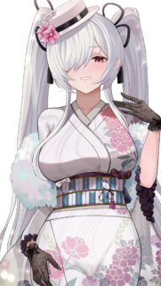 Beautiful Anime Girl in Traditional Kimono with White Hair Mobile Wallpaper