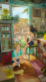 Anime Summer Vibes Cooling Down by the Fan Wallpaper