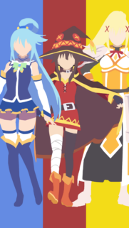 Minimalist Konosuba Trio Anime Girls Wallpaper for Mobile