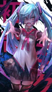 Stunning Hatsune Miku Anime Girl Wallpaper with Vibrant Neon Aesthetics
