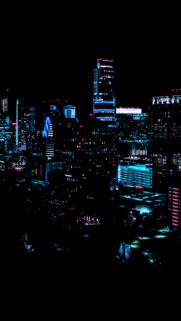 Neon Cityscape Night Skyline Mobile Wallpaper in Deep Blue and Purple Tones