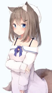 Cute Anime Girl with Wolf Ears and Tail Wallpaper for Mobile